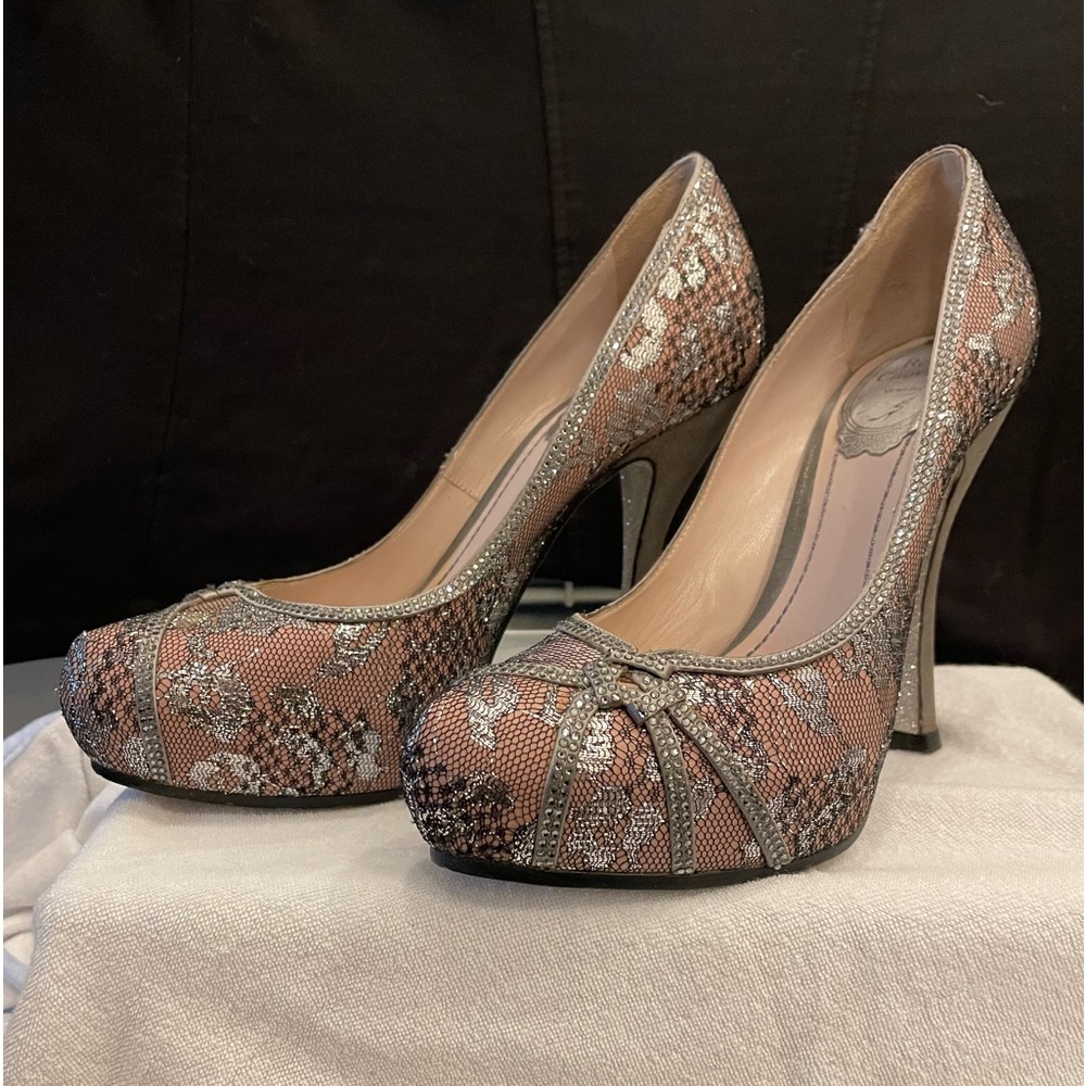 Rene Caovilla High Heels - Nude and Silver Platform Heel, Sz 37